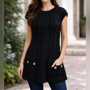 Free People Women’s Black Chunky Cable Knit Wool Blend Sweater Dress Size XS